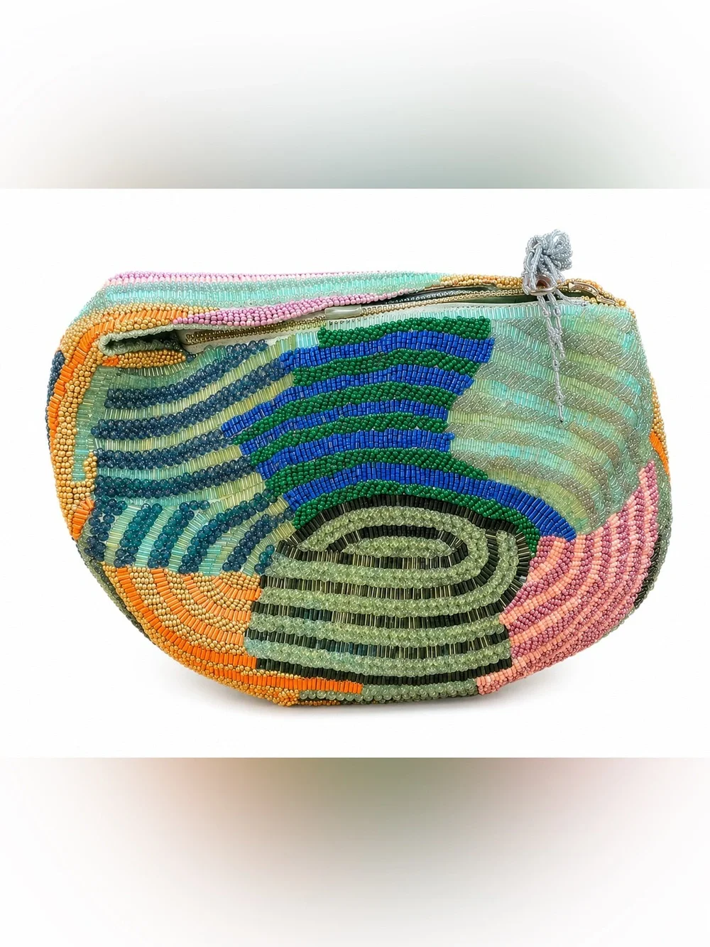 Handcrafted Beaded Abstract Half Moon Clutch Bag Multicolor